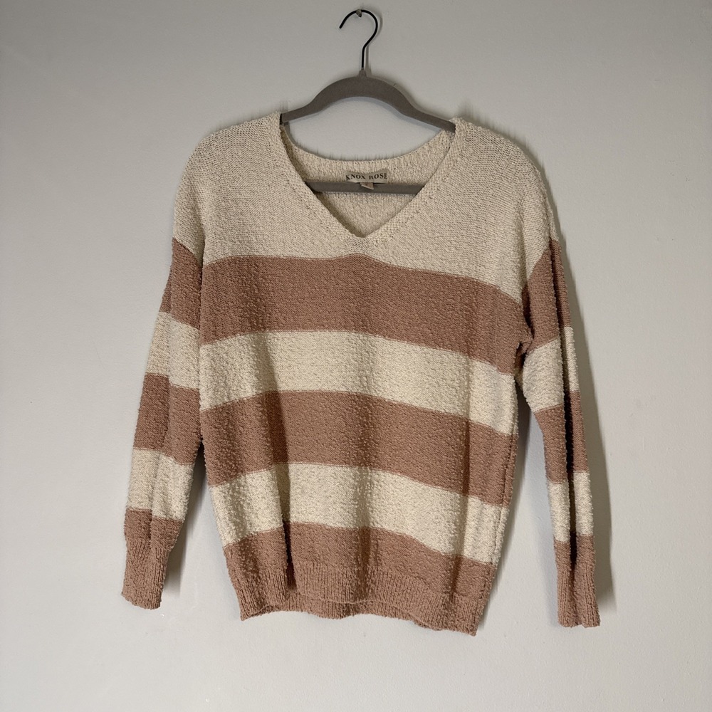 Indie Knox Rose Boho Sweater Pink White‎ Stripe Size Small
